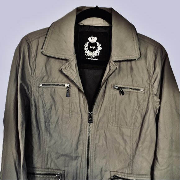 Utility Jacket by Cino Beige Waterproof Zipper Pockets & Sleeves Wm Sz L NWOT - Picture 4 of 12